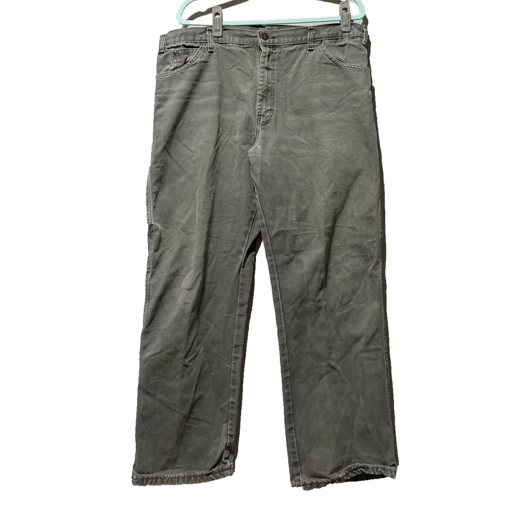 Dickies Carpenter Pants Mens 38x29‎ Gray Denim Outdoor Workwear Grunge Stains